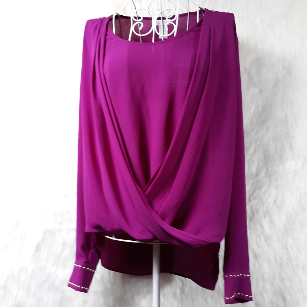 Cache Magenta Studded Blouse SZ M